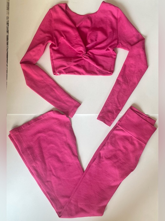 JoyLab Pants - JoyLab Hot Pink Ribbed Twist-Front Crop Top & Leggings Pilates Yoga Wear